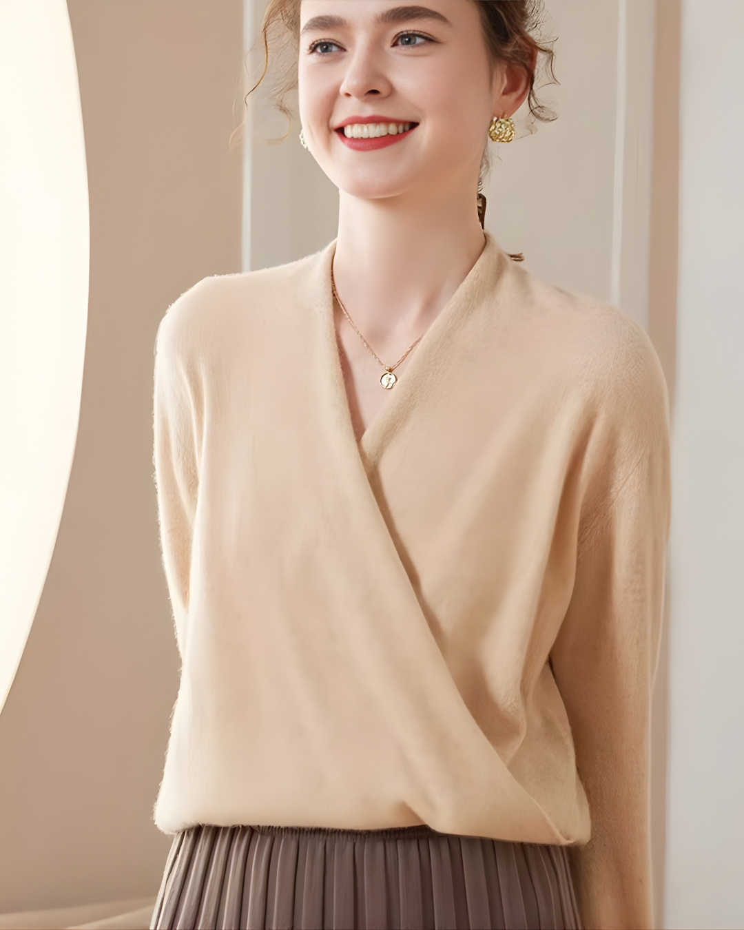 Suéter de Caxemira (Blend) Gola V