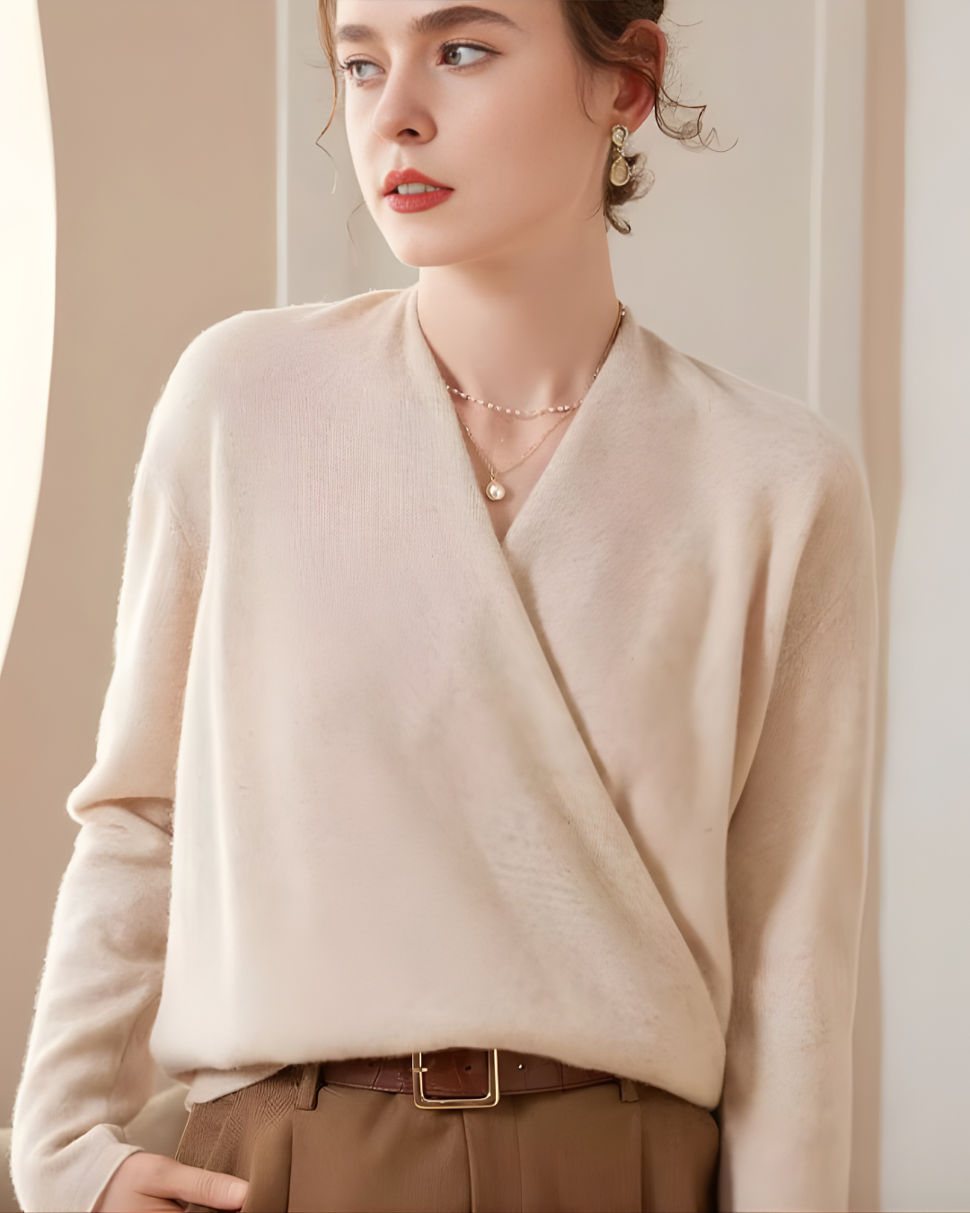 Suéter de Caxemira (Blend) Gola V